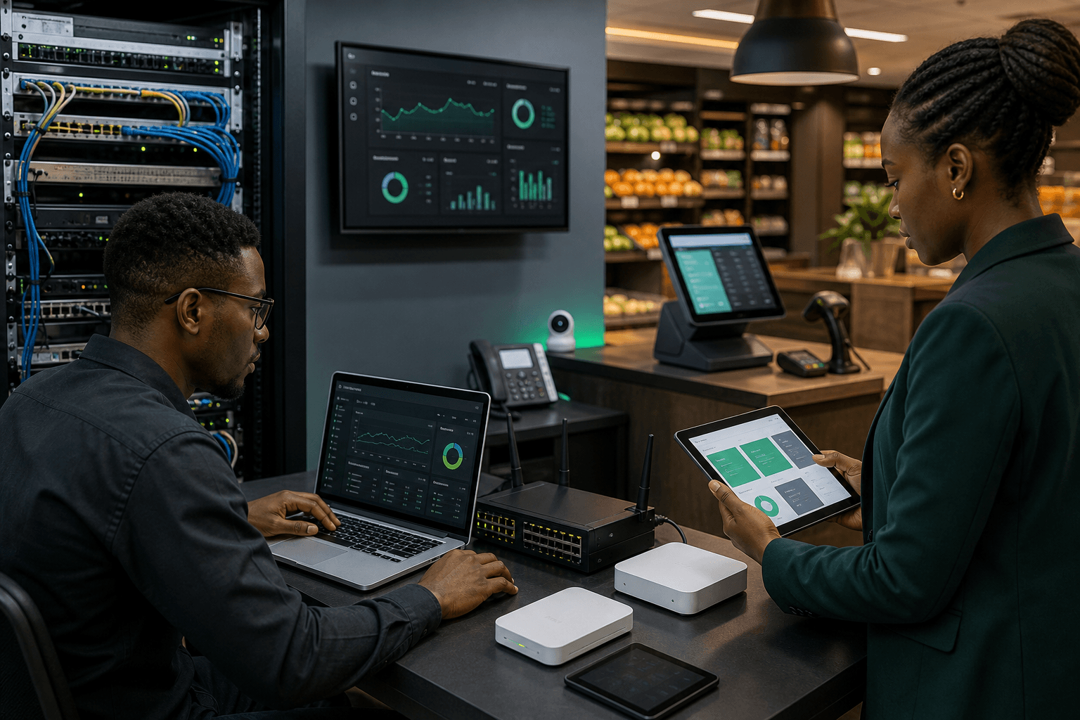 Retail POS counter and inventory devices in use